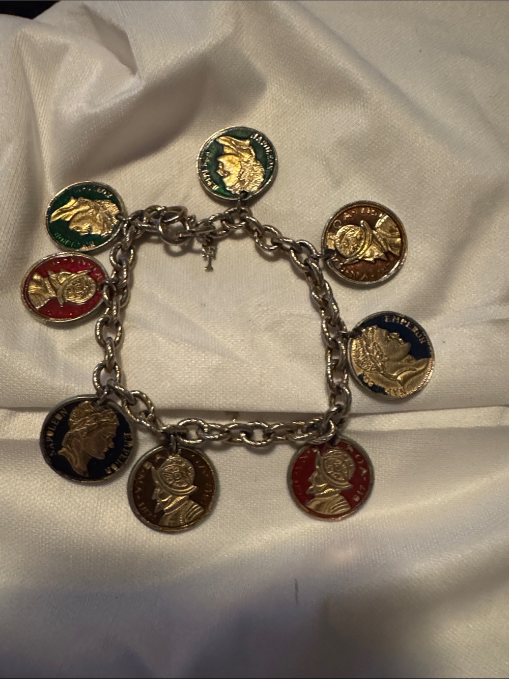 Gold-Tone Multicolor Enamel Coin Charm Bracelet for Women